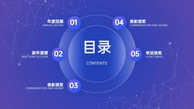 并列关系5项蓝色PPT图文页