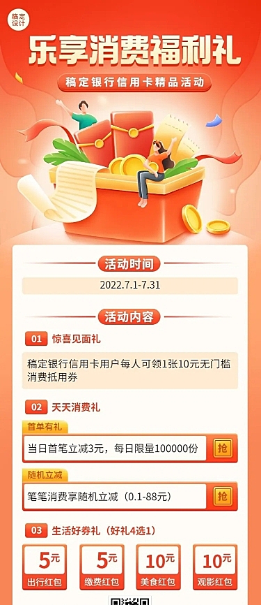 金融银行信用卡消费优惠活动营销长图海报