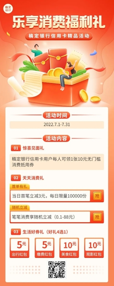 金融银行信用卡消费优惠活动营销长图海报