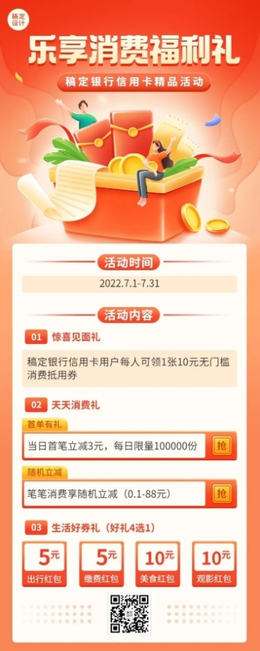 金融银行信用卡消费优惠活动营销长图海报预览效果