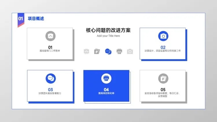 简约改进方案并列关系5项PPT图文页预览效果