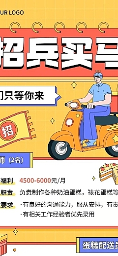 餐饮蛋糕店招聘招募插画长图海报