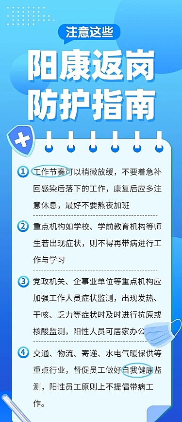 阳康返工返岗指南防护通知宣传长图海报