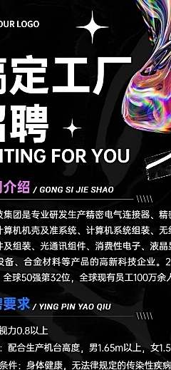 工厂招聘酸性风格招聘长图海报