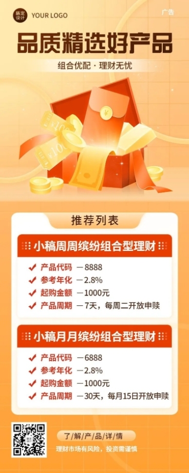 金融银行精选投资理财产品介绍宣传长图海报预览效果