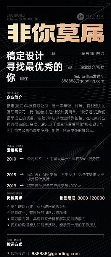 跨境电商销售岗位商务风招聘长图海报