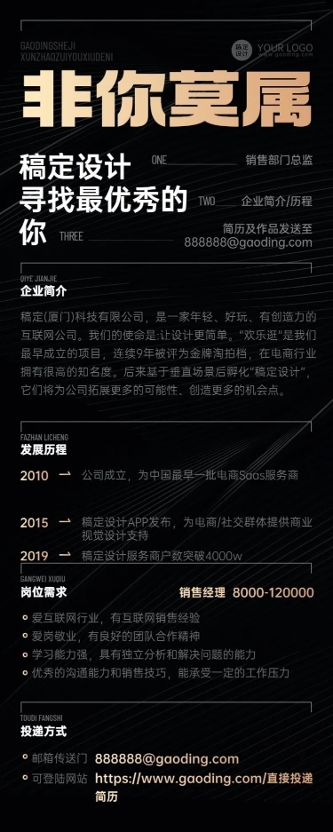跨境电商销售岗位商务风招聘长图海报