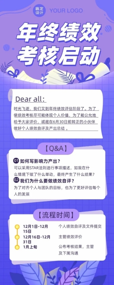 企业绩效考评通知长图预览效果