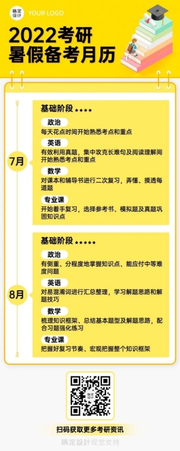 暑假考研备考月历长图海报预览效果