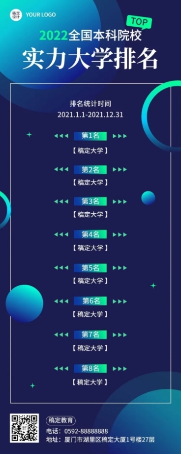 教育培训机构名校排行榜科技风长图海报预览效果