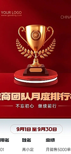 企业商务微商月销排行榜喜报喜庆风长图海报