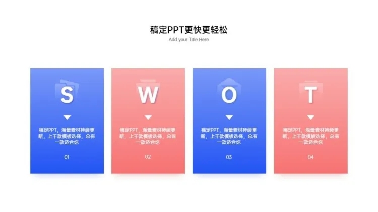 SWOT并列关系4项PPT图文页预览效果