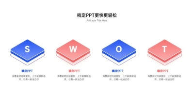 蓝色简约商务并列关系4项PPT图文页