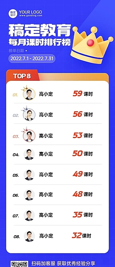 教育培训学生课时排行榜榜单长图海报