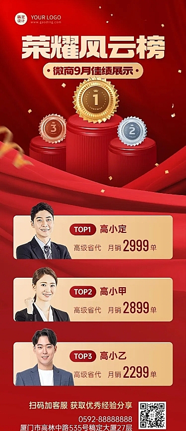 微商销售业绩表彰排行榜喜报喜庆人物长图海报