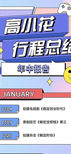 扁平插画明星行程总结长图