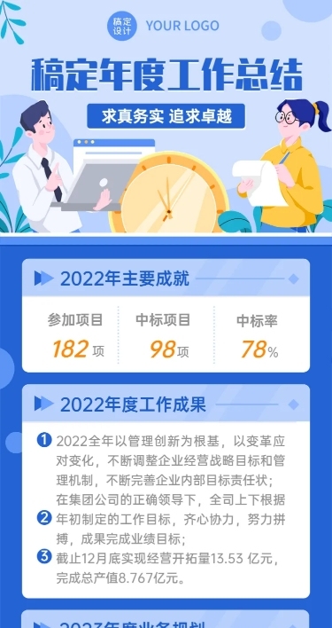 企业商务年度工作工作总结插画长图海报