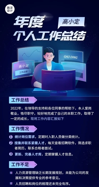企业商务年度工作工作总结插画长图海报