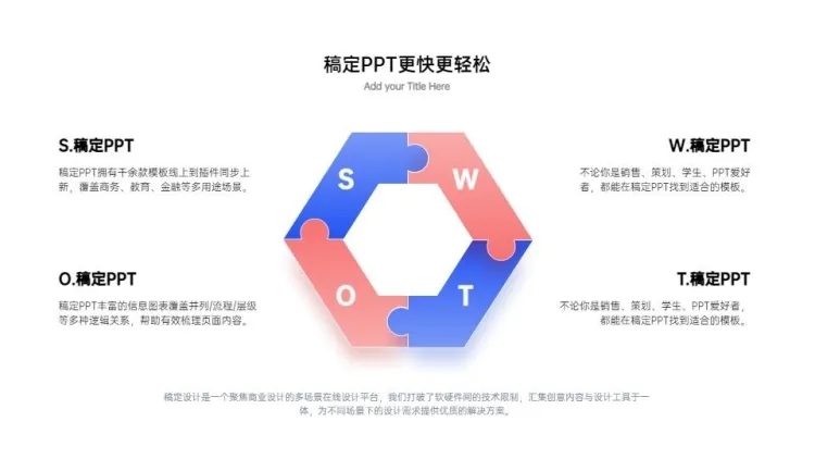 商务简约多边形并列关系4项PPT图文页预览效果