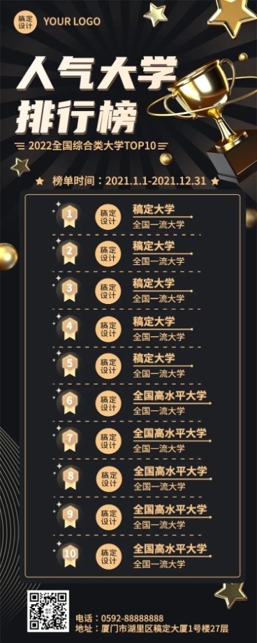 教育培训机构名校排行榜长图海报预览效果