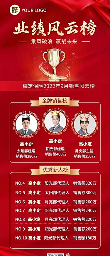 金融保险业绩表彰龙虎榜红金喜庆风长图海报
