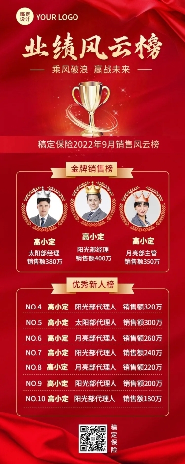金融保险业绩表彰龙虎榜红金喜庆风长图海报