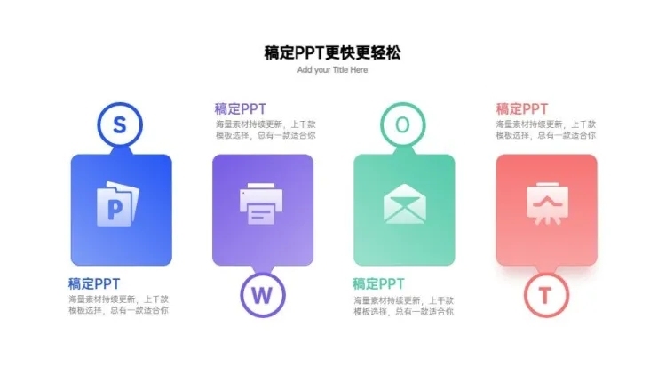 SWOT分析并列关系4项商务PPT图文页预览效果