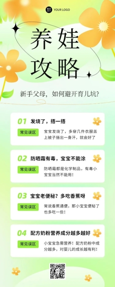 教育培训育儿科普攻略插画长图海报预览效果