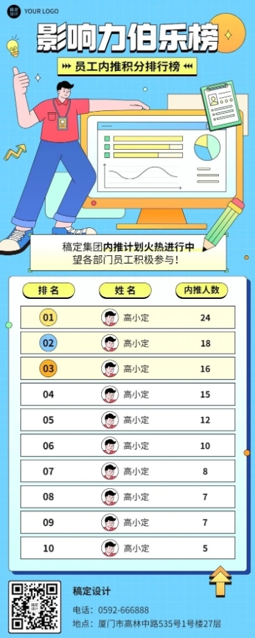 企业商务员工内推排行榜长图海报预览效果