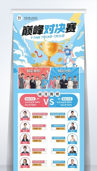企业团队业绩PK排行榜可印刷易拉宝