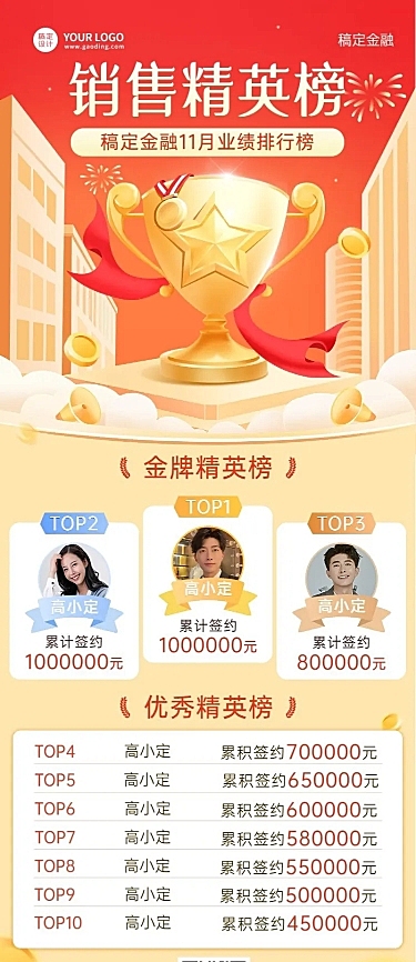 金融保险销售表彰精英榜长图海报