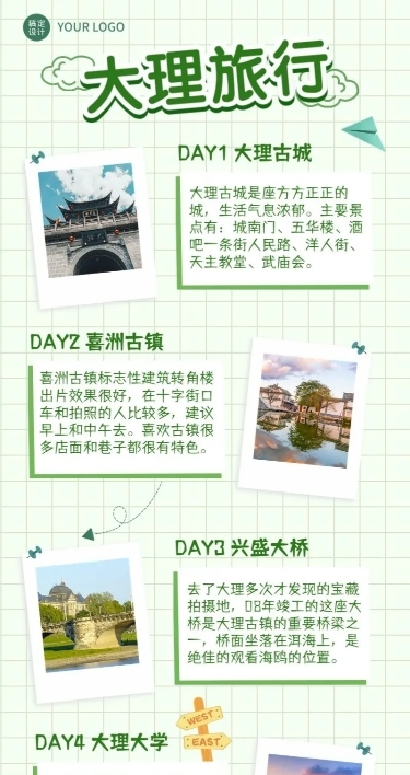 旅游出行云南景区攻略指南手账长图海报