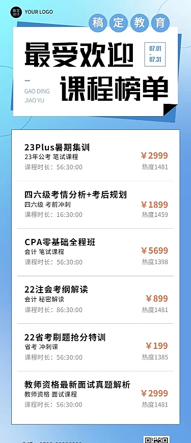 知识付费热门课程排行榜长图海报