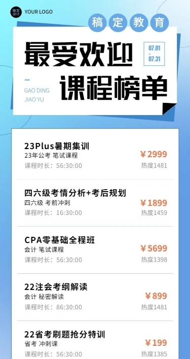 知识付费热门课程排行榜长图海报