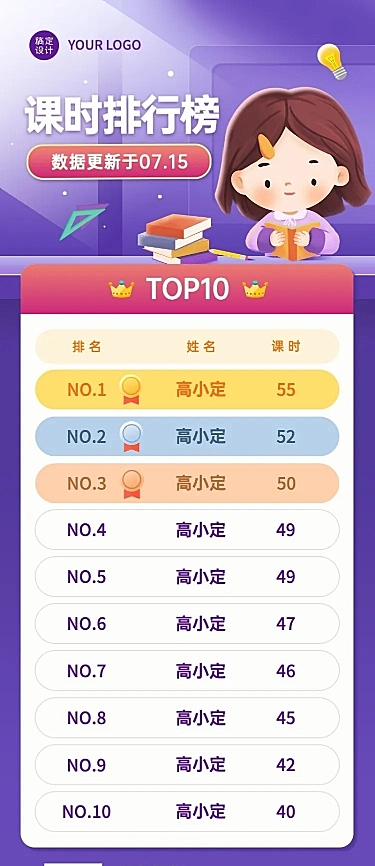 教育培训学习排行榜插画长图海报