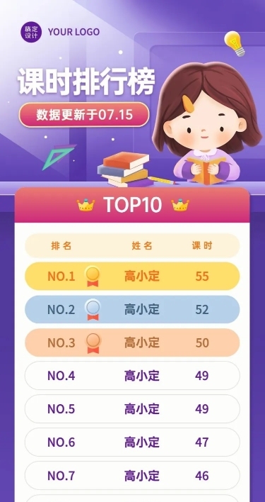 教育培训学习排行榜插画长图海报