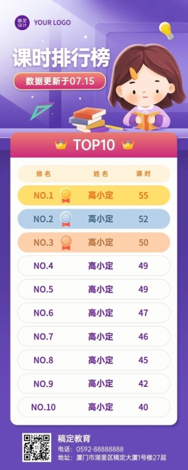 教育培训学习排行榜插画长图海报预览效果