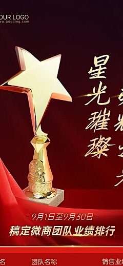 微商团队销售业绩表彰排行榜喜报喜庆长图海报