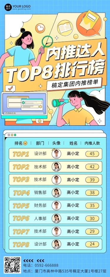 企业商务员工内推排行榜长图海报