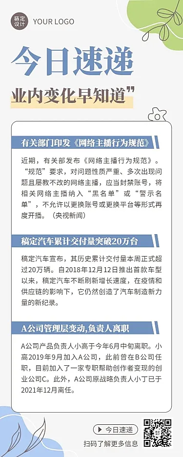 企业商务新闻资讯企业早报简约商务风长图海报