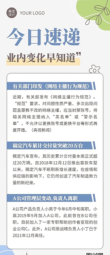 企业商务新闻资讯企业早报简约商务风长图海报