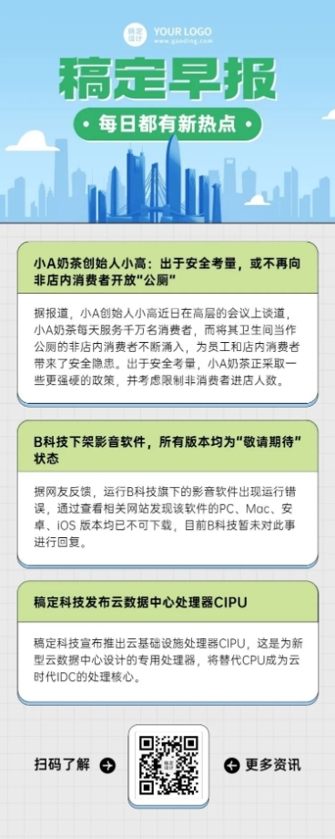 企业商务新闻资讯企业早报简约商务风长图海报预览效果