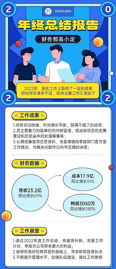 企业商务年度工作总结汇报插画长图海报