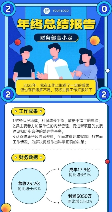 企业商务年度工作总结汇报插画长图海报