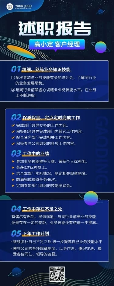 企业商务总结汇报员工述职汇报长图海报