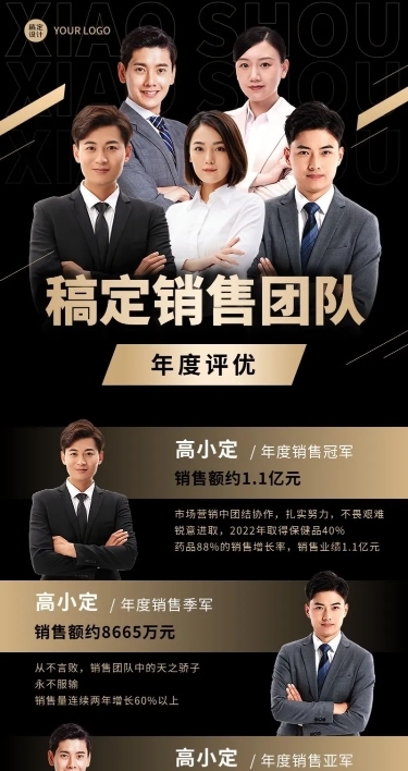 企业商务销售团队合照晒照长图海报