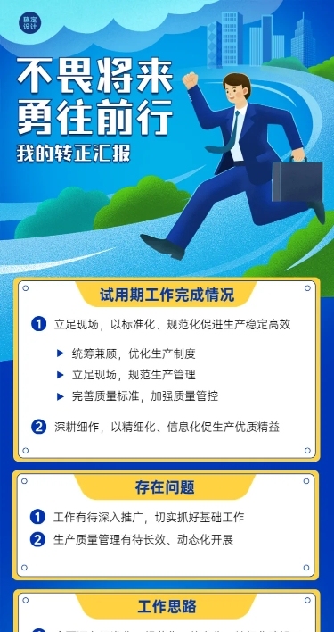 企业商务总结汇报员工转正汇报插画长图海报