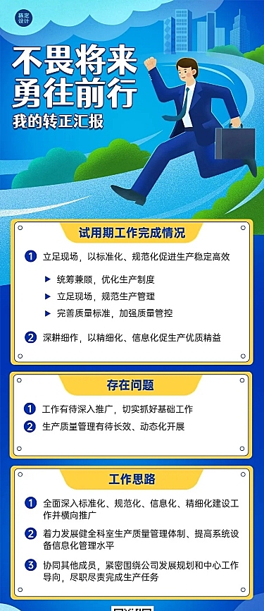 企业商务总结汇报员工转正汇报插画长图海报