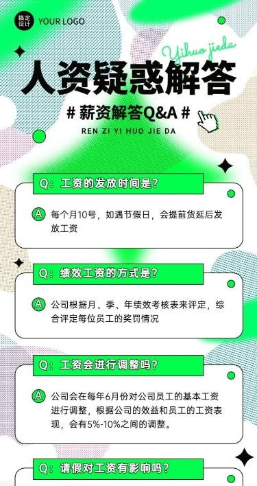 企业知识问答薪资绩效考核q&A长图海报简单