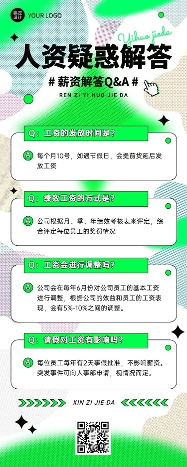 企业知识问答薪资绩效考核q&A长图海报简单